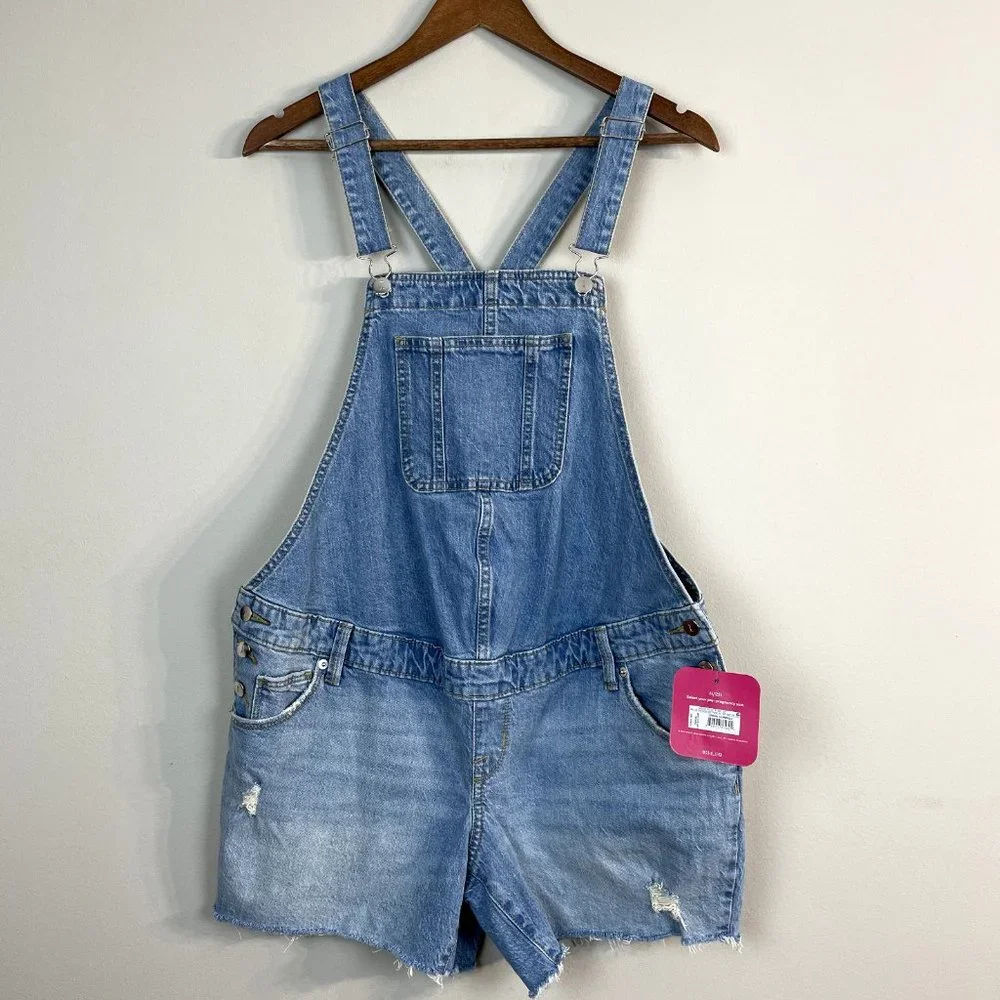 Blue Denim Short Overalls - Women's Casual Bib Shorts